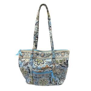 Vera Bradley Blue/ Brown Floral Large Purse/Bag- Travel Tote